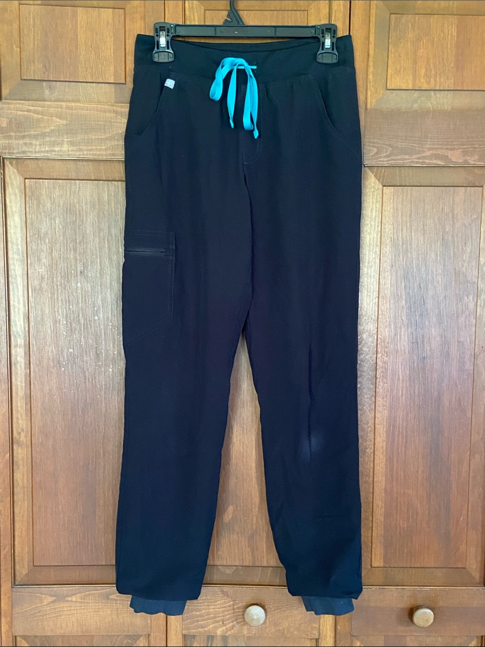 Figs Black Track Joggers with Teal Drawstring